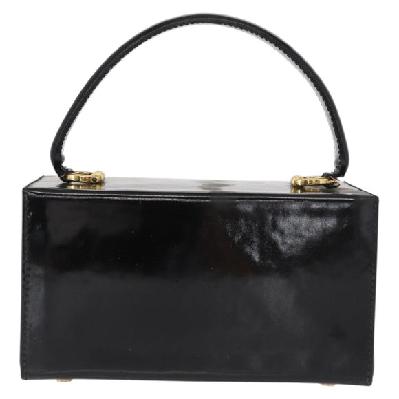 Salvatore Ferragamo Gancini Hand Bag Enamel Black Gold Auth 156968