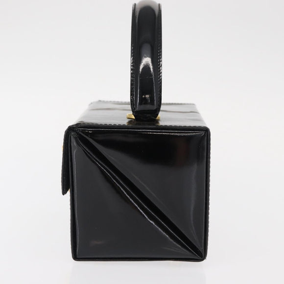 Salvatore Ferragamo Gancini Hand Bag Enamel Black Gold Auth 156968