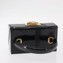 Salvatore Ferragamo Gancini Hand Bag Enamel Black Gold Auth 156968-6
