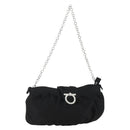 Salvatore Ferragamo Gancini Chain Shoulder Bag Satin Black Silver Auth 156969V-1