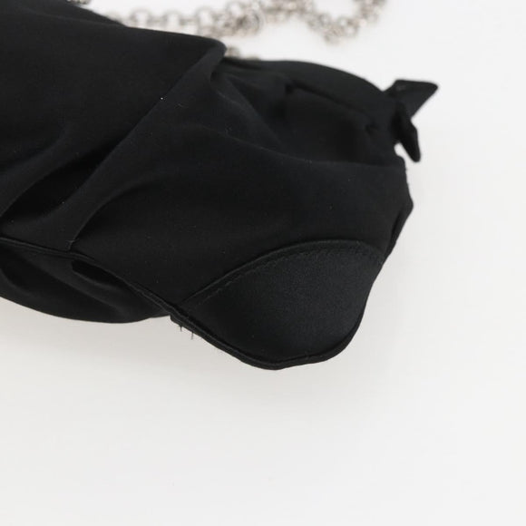 Salvatore Ferragamo Gancini Chain Shoulder Bag Satin Black Silver Auth 156969V