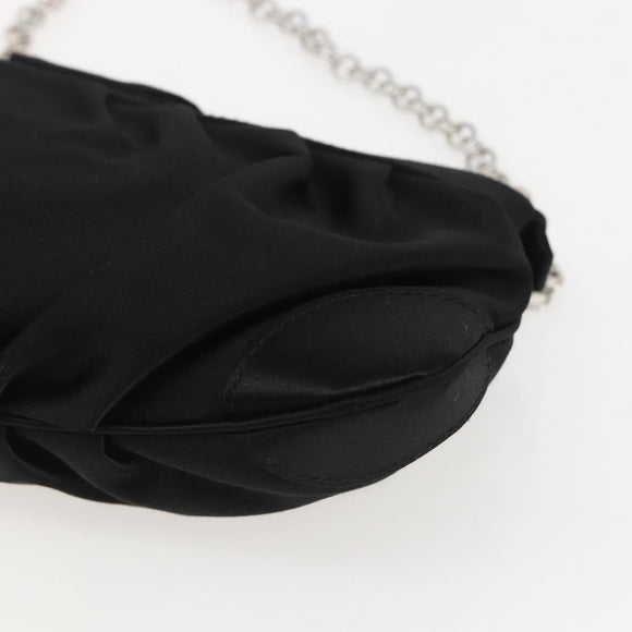 Salvatore Ferragamo Gancini Chain Shoulder Bag Satin Black Silver Auth 156969V