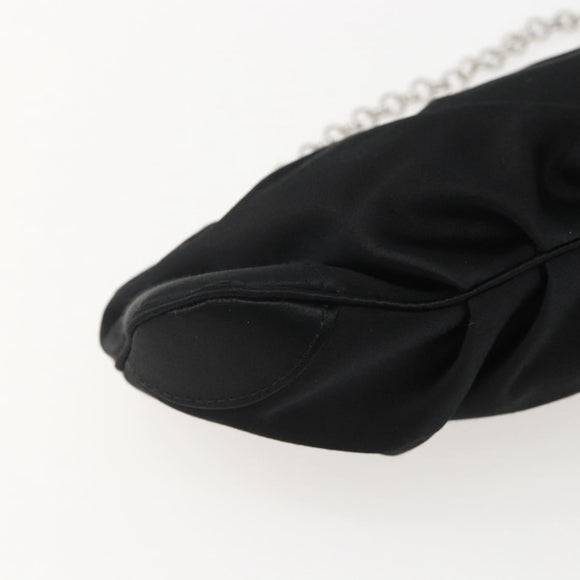 Salvatore Ferragamo Gancini Chain Shoulder Bag Satin Black Silver Auth 156969V