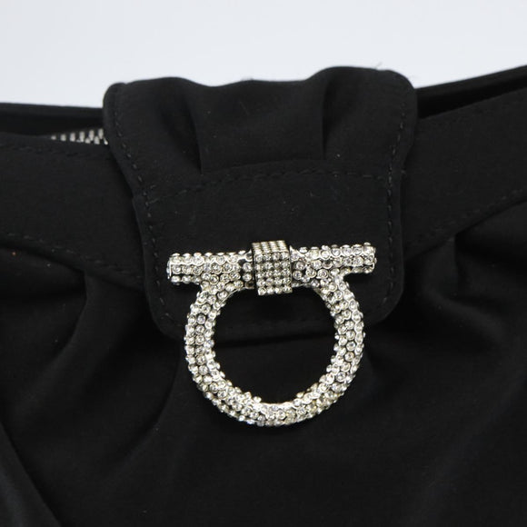 Salvatore Ferragamo Gancini Chain Shoulder Bag Satin Black Silver Auth 156969V