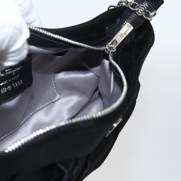 Salvatore Ferragamo Gancini Chain Shoulder Bag Satin Black Silver Auth 156969V