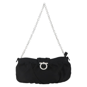 Salvatore Ferragamo Gancini Chain Shoulder Bag Satin Black Silver Auth 156969V - 0