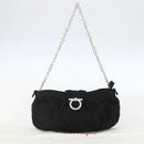 Salvatore Ferragamo Gancini Chain Shoulder Bag Satin Black Silver Auth 156969V-22