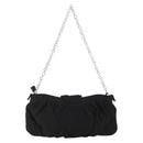 Salvatore Ferragamo Gancini Chain Shoulder Bag Satin Black Silver Auth 156969V-3