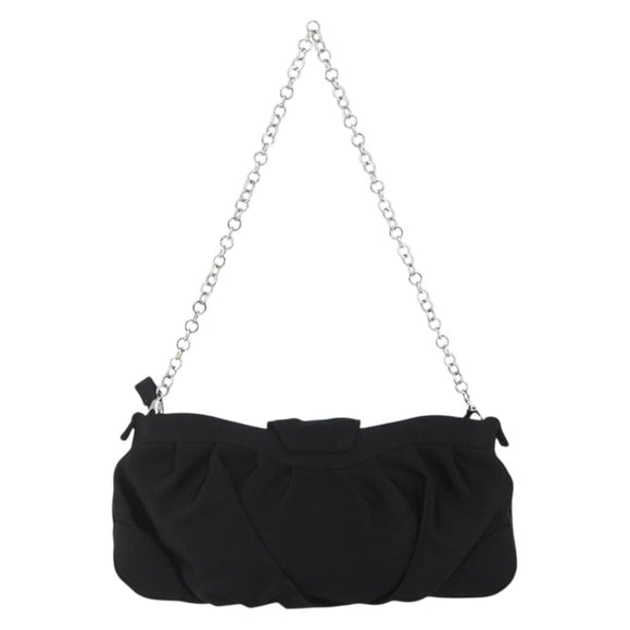 Salvatore Ferragamo Gancini Chain Shoulder Bag Satin Black Silver Auth 156969V