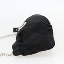 Salvatore Ferragamo Gancini Chain Shoulder Bag Satin Black Silver Auth 156969V-4
