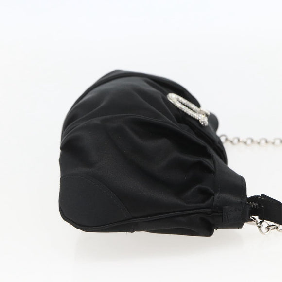 Salvatore Ferragamo Gancini Chain Shoulder Bag Satin Black Silver Auth 156969V