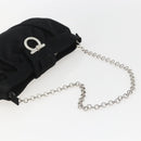 Salvatore Ferragamo Gancini Chain Shoulder Bag Satin Black Silver Auth 156969V-7