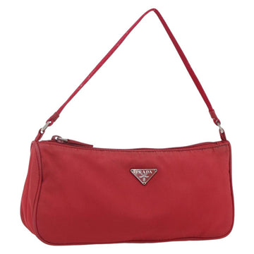 PRADA Accessory Pouch Nylon Red Silver Auth 156978