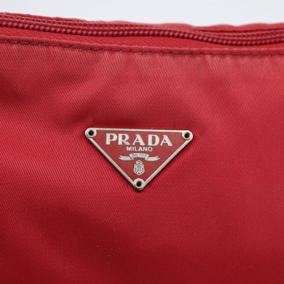 PRADA Accessory Pouch Nylon Red Silver Auth 156978