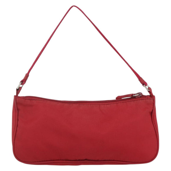 PRADA Accessory Pouch Nylon Red Silver Auth 156978