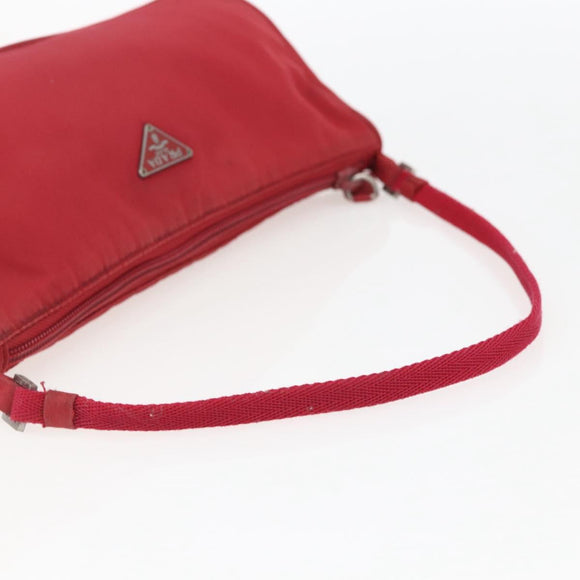 PRADA Accessory Pouch Nylon Red Silver Auth 156978