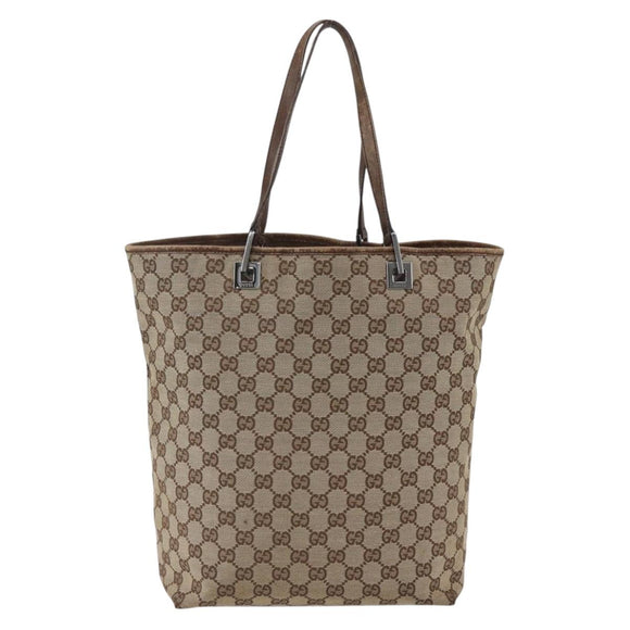 GUCCI GG Canvas Tote Bag Beige Silver 31243 Auth 156980