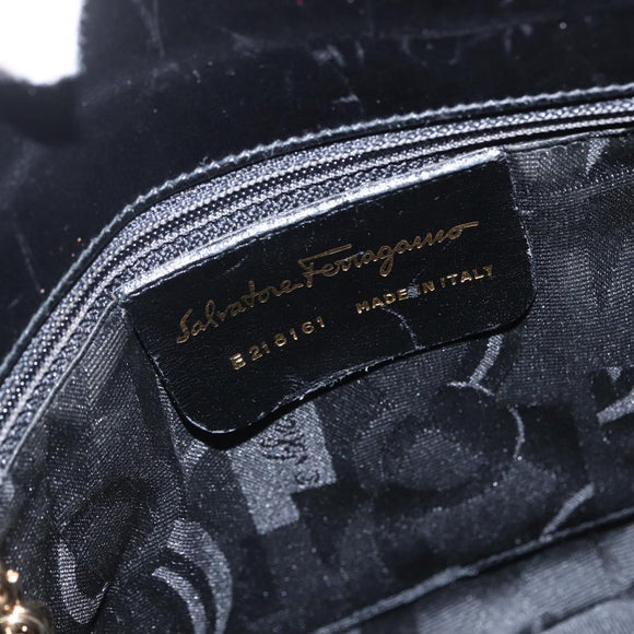 Salvatore Ferragamo Gancini Shoulder Bag Leather Black Gold Auth 156984