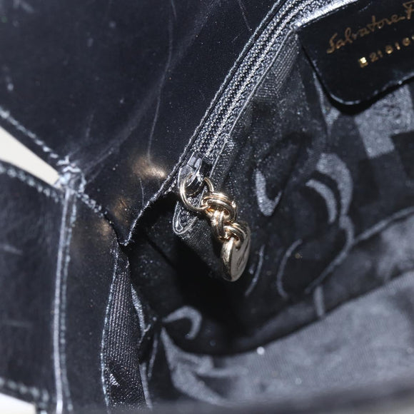 Salvatore Ferragamo Gancini Shoulder Bag Leather Black Gold Auth 156984