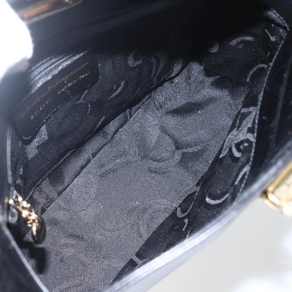 Salvatore Ferragamo Gancini Shoulder Bag Leather Black Gold Auth 156984