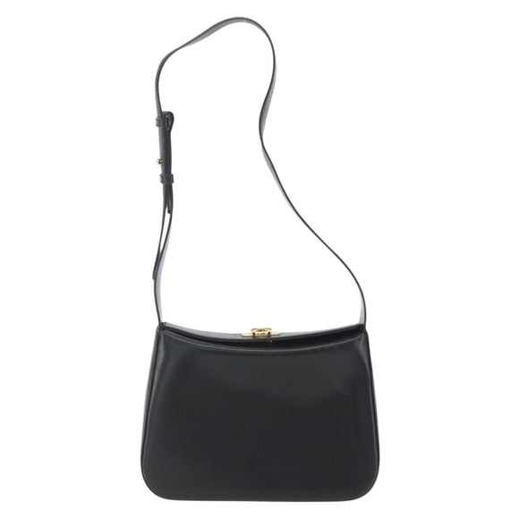 Salvatore Ferragamo Gancini Shoulder Bag Leather Black Gold Auth 156984