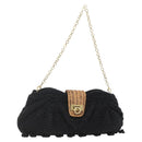 Salvatore Ferragamo Chain Shoulder Bag knitted Fabrics Black Gold Auth 156985V-1