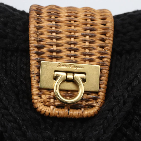 Salvatore Ferragamo Chain Shoulder Bag knitted Fabrics Black Gold Auth 156985V