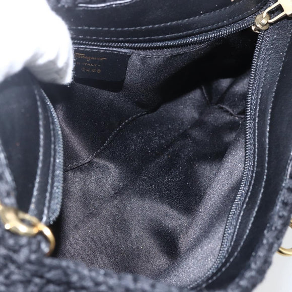 Salvatore Ferragamo Chain Shoulder Bag knitted Fabrics Black Gold Auth 156985V
