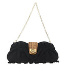Salvatore Ferragamo Chain Shoulder Bag knitted Fabrics Black Gold Auth 156985V-2