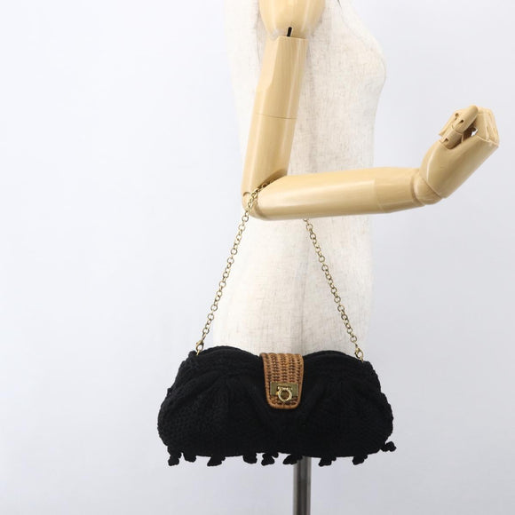 Salvatore Ferragamo Chain Shoulder Bag knitted Fabrics Black Gold Auth 156985V