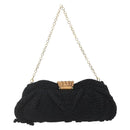 Salvatore Ferragamo Chain Shoulder Bag knitted Fabrics Black Gold Auth 156985V-3