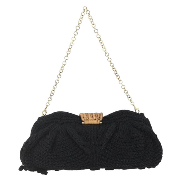 Salvatore Ferragamo Chain Shoulder Bag knitted Fabrics Black Gold Auth 156985V