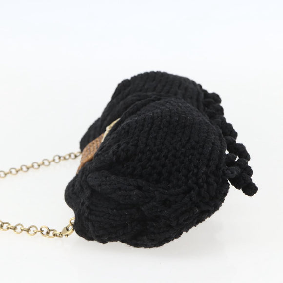 Salvatore Ferragamo Chain Shoulder Bag knitted Fabrics Black Gold Auth 156985V