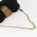 Salvatore Ferragamo Chain Shoulder Bag knitted Fabrics Black Gold Auth 156985V-7