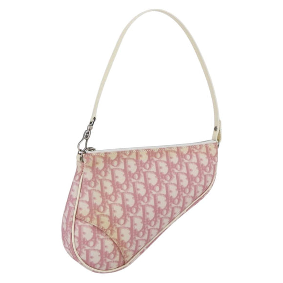Christian Dior Trotter Canvas Saddle Shoulder Bag PVC Pink Silver Auth 156986V