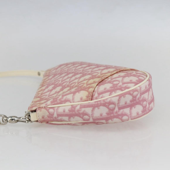 Christian Dior Trotter Canvas Saddle Shoulder Bag PVC Pink Silver Auth 156986V