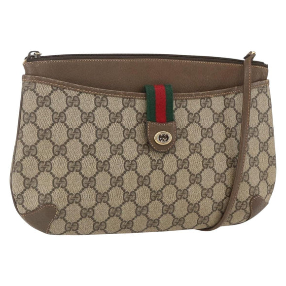 GUCCI GG Supreme Web Sherry Line Bag PVC Beige Gold 904 02 026 Auth 156988
