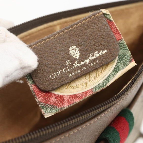 GUCCI GG Supreme Web Sherry Line Bag PVC Beige Gold 904 02 026 Auth 156988