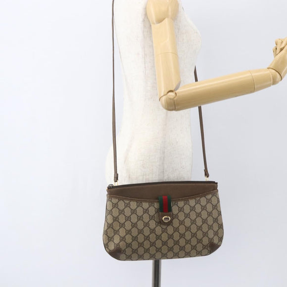 GUCCI GG Supreme Web Sherry Line Bag PVC Beige Gold 904 02 026 Auth 156988