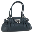 Salvatore Ferragamo Gancini Hand Bag Leather Green Silver Auth 157002-1