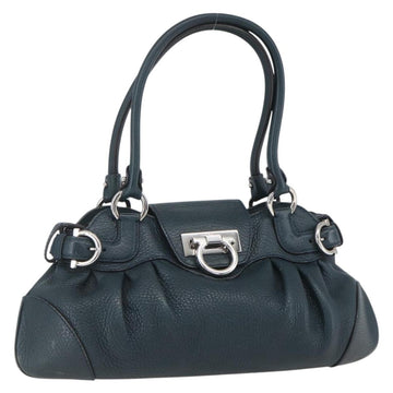 Salvatore Ferragamo Gancini Hand Bag Leather Green Silver Auth 157002