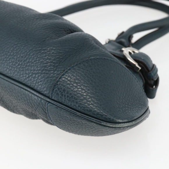 Salvatore Ferragamo Gancini Hand Bag Leather Green Silver Auth 157002