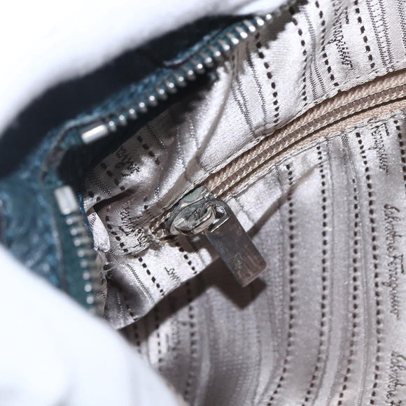 Salvatore Ferragamo Gancini Hand Bag Leather Green Silver Auth 157002