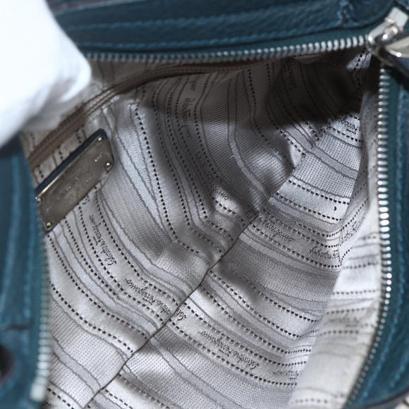 Salvatore Ferragamo Gancini Hand Bag Leather Green Silver Auth 157002