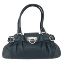 Salvatore Ferragamo Gancini Hand Bag Leather Green Silver Auth 157002-2