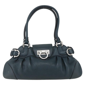 Salvatore Ferragamo Gancini Hand Bag Leather Green Silver Auth 157002 - 0