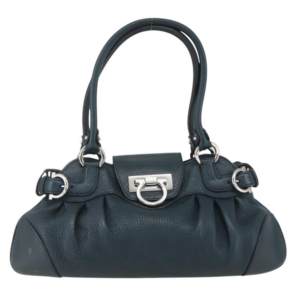 Salvatore Ferragamo Gancini Hand Bag Leather Green Silver Auth 157002