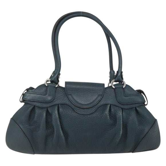 Salvatore Ferragamo Gancini Hand Bag Leather Green Silver Auth 157002