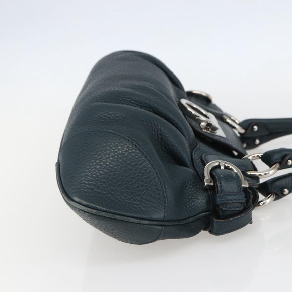 Salvatore Ferragamo Gancini Hand Bag Leather Green Silver Auth 157002