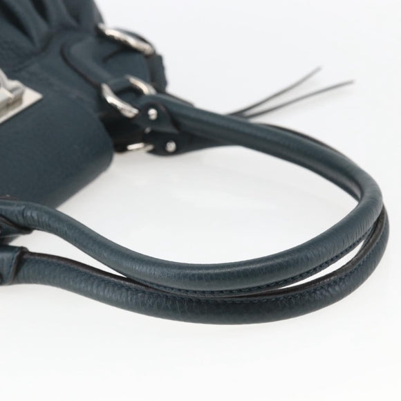 Salvatore Ferragamo Gancini Hand Bag Leather Green Silver Auth 157002